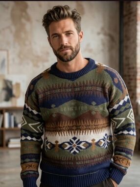 Men's Vintage 80's Rivage Multicolor Southwestern Aztec Patterned Sweater XL